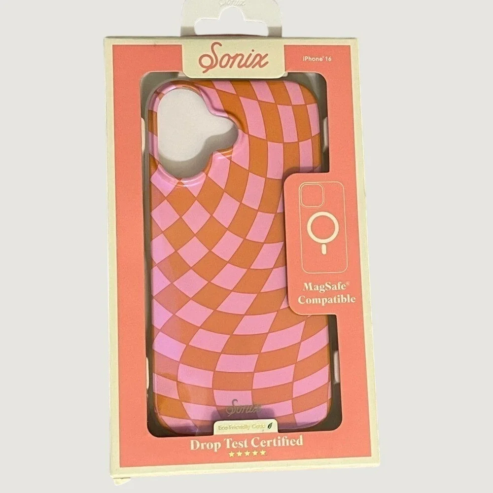 Sonix Apple iPhone 16 Case With MagSafe Checkmate PINK ORANGE New